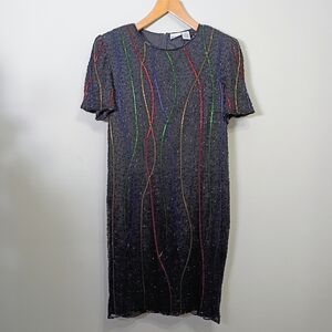 Elegant Black Dress with Multicolor Accents